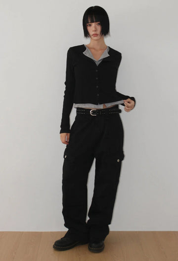 LAYERED RIB CARDIGAN